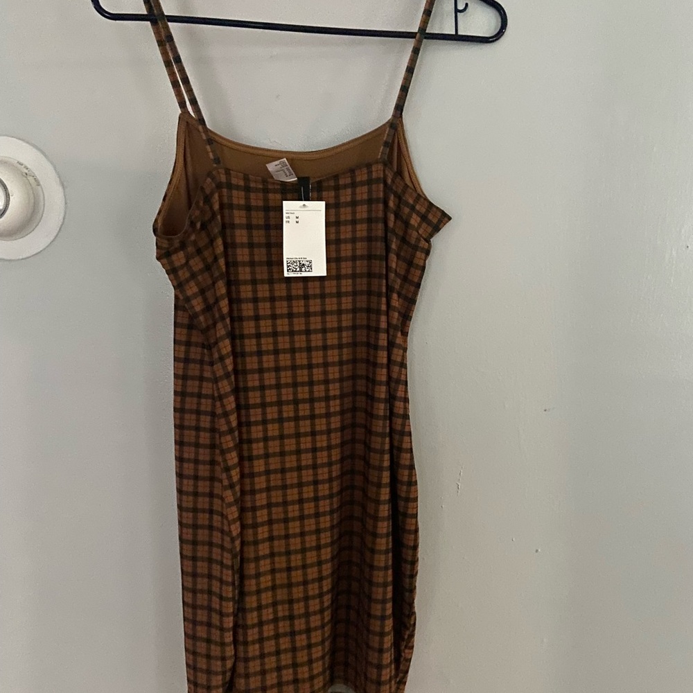 Spaghetti strap plaid slip dress
